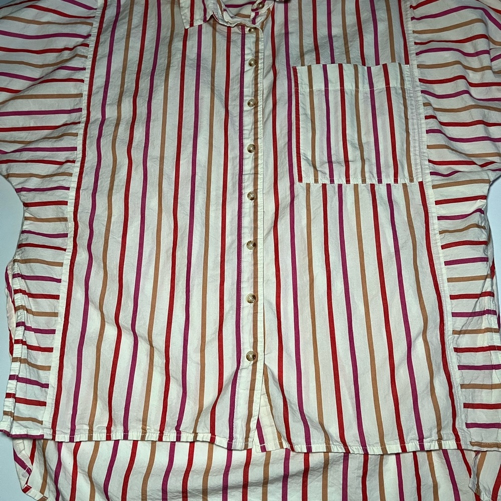 Boho Chic oversized Striped Puff Sleeve button down shirt women’s Small EUC - Picture 4 of 9